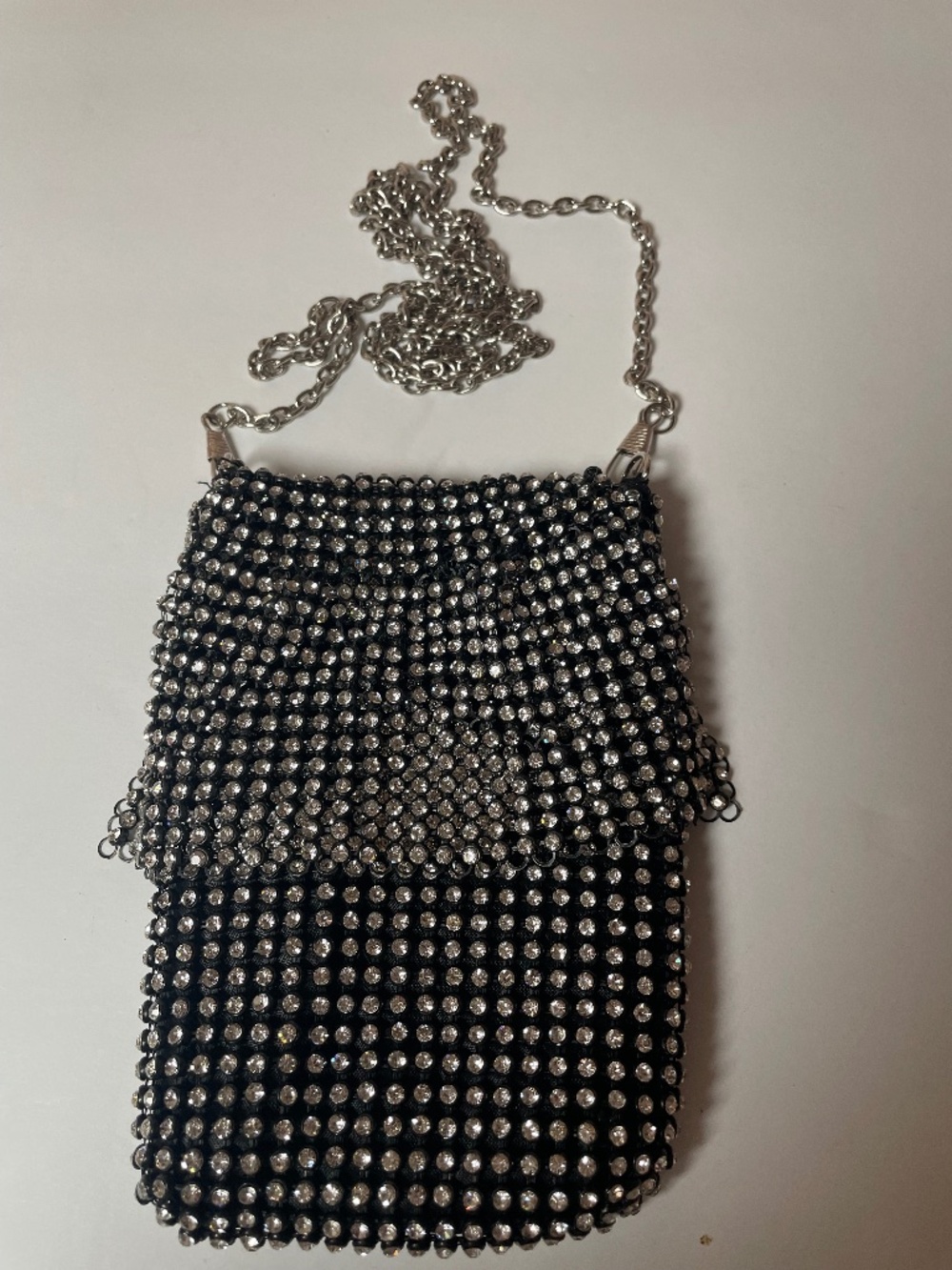 Rhinestone Mesh evening bag/ phone/purse w silver chain